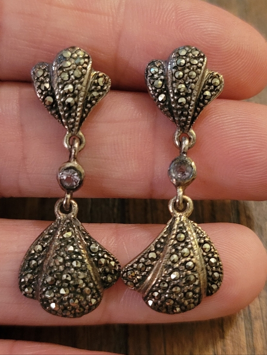 Jewelry - Vintage Sterling Silver & Marcasite Dangle Earrings